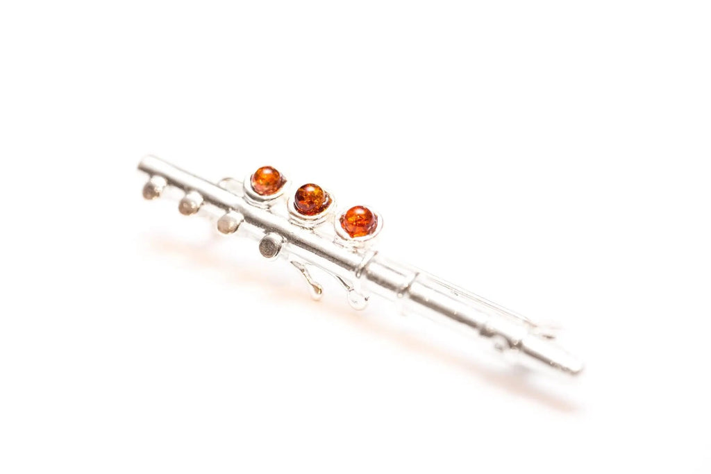 Amber & Silver Flute Brooch