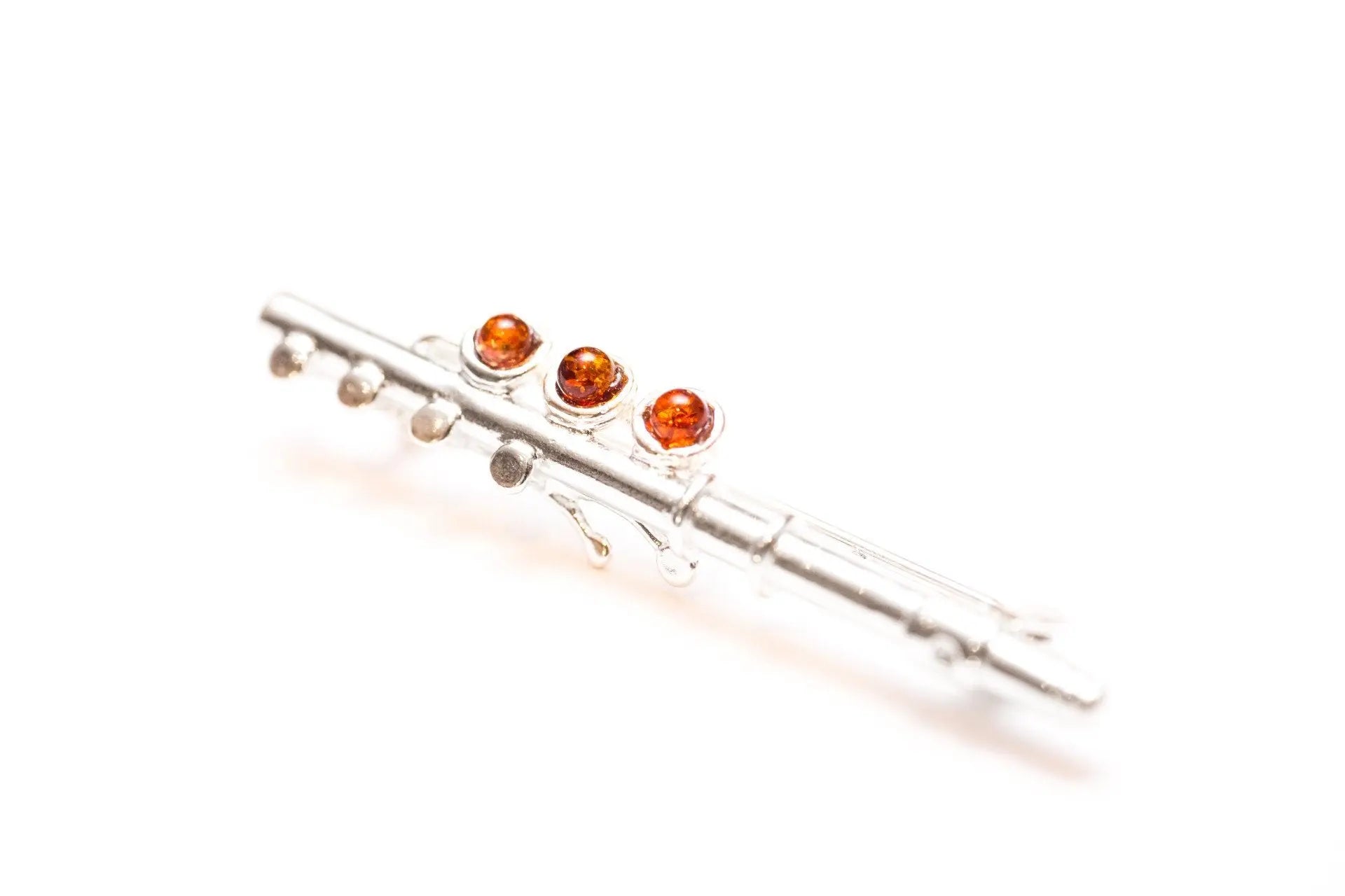 Amber & Silver Flute Brooch
