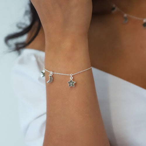 Amelia Aventurine Star & Moon Charm Bracelet | 925 Sterling Silver