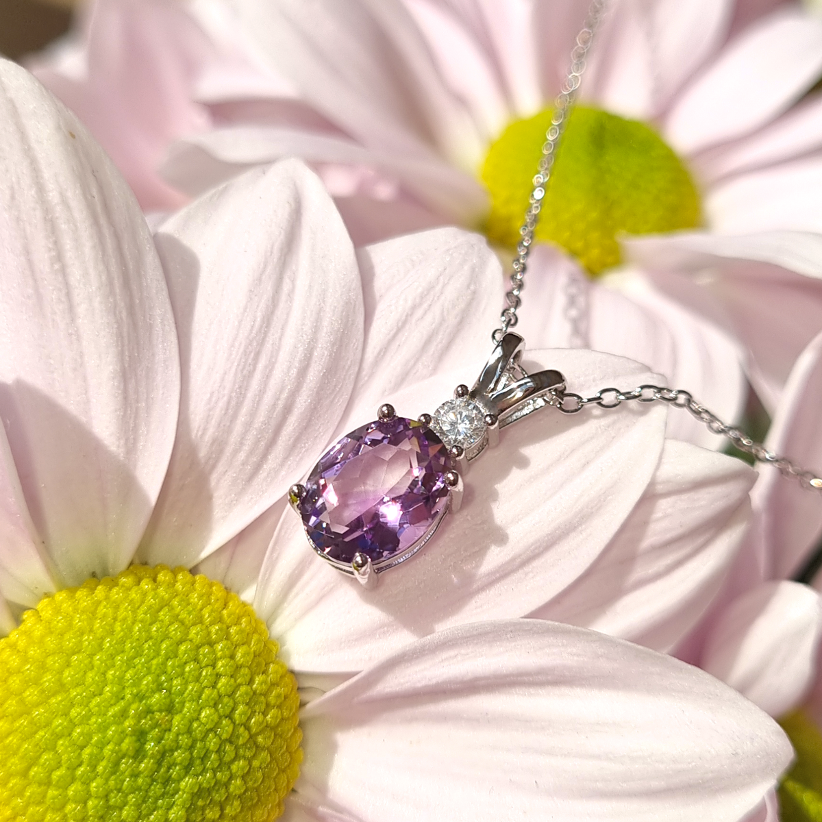 Halsband och örhängen med lavendelametist i sterlingsilver