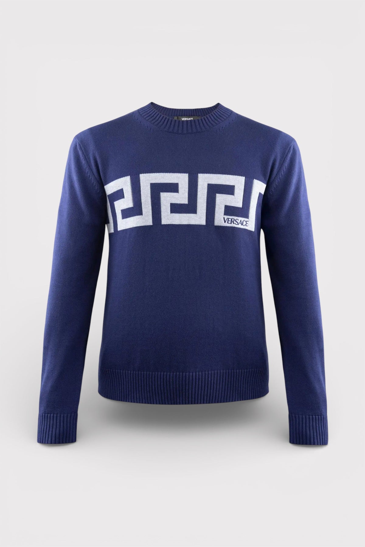 Logo Greca Motif Knit Sweater Navy