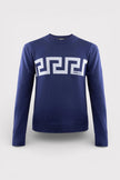 Logo Greca Motif Knit Sweater Navy