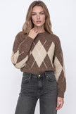 Brown Argyle Pattern Wool Blend Knit Jumper
