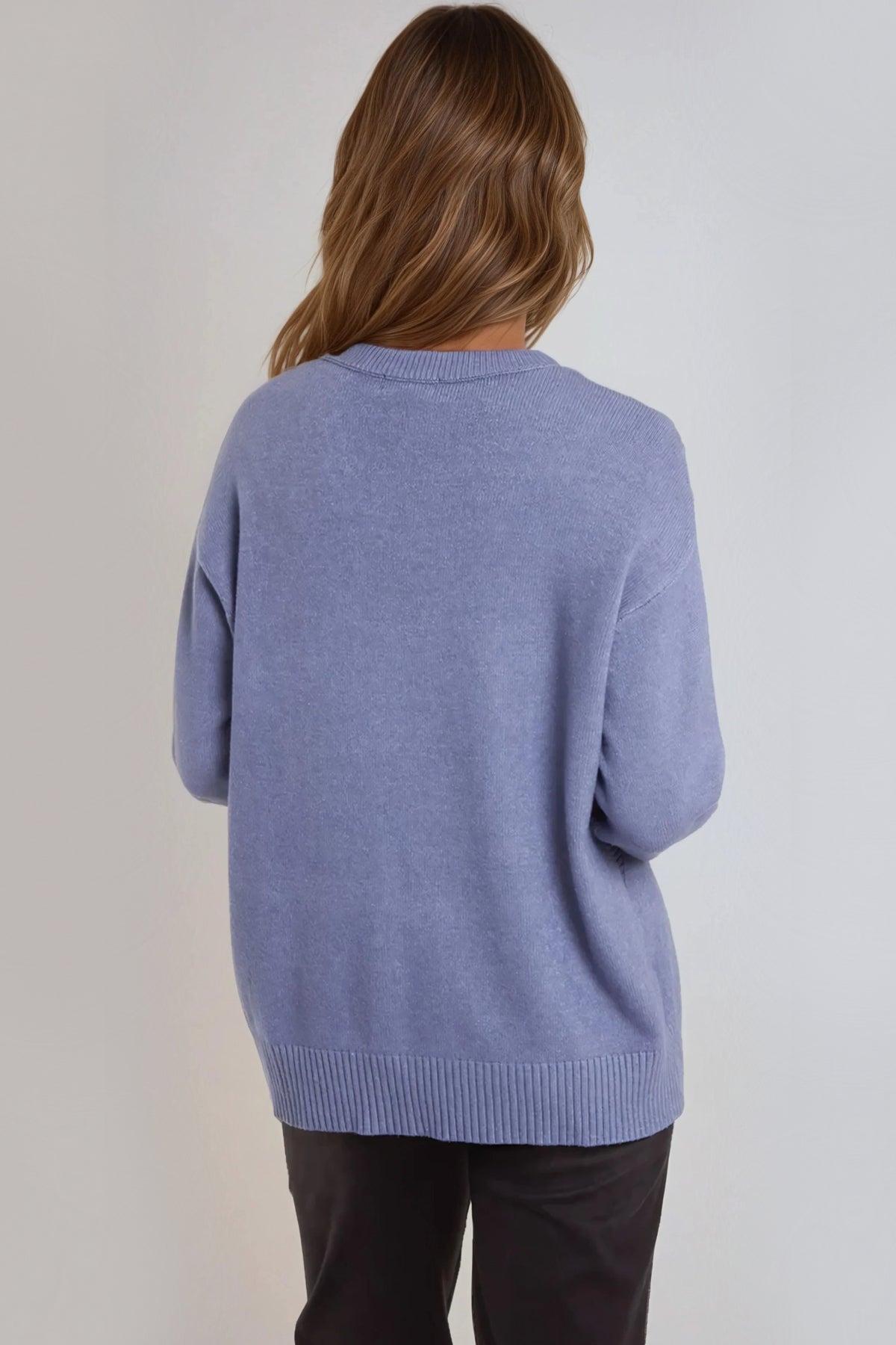 Denim Blue Geometric Knitted Jumper