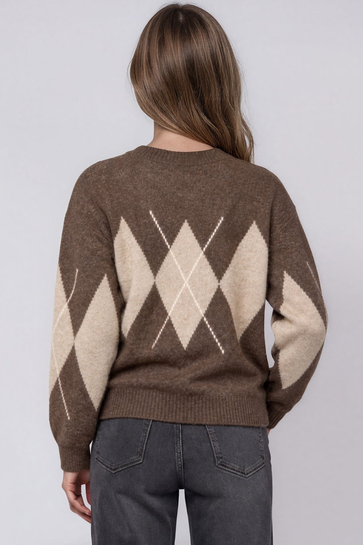 Brown Argyle Pattern Wool Blend Knit Jumper