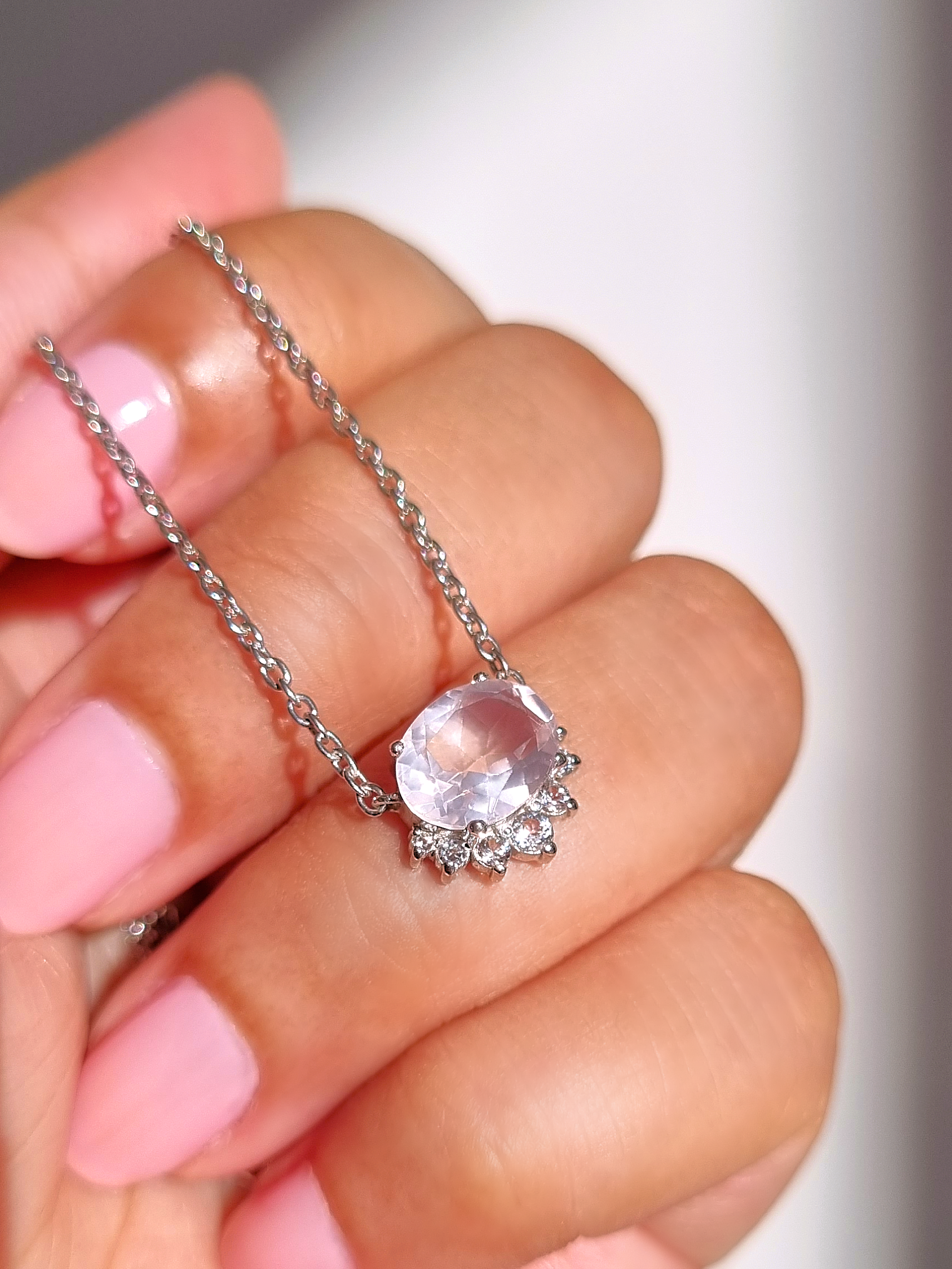 Aria Rozenkwarts Ketting van Sterling Zilver