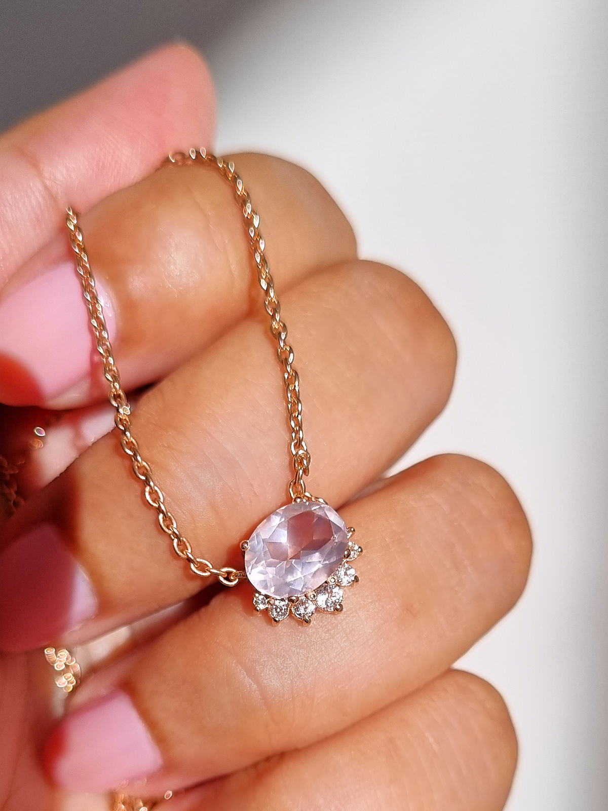 Aria Rose Quartz Necklace in 18k Rose Gold Vermeil