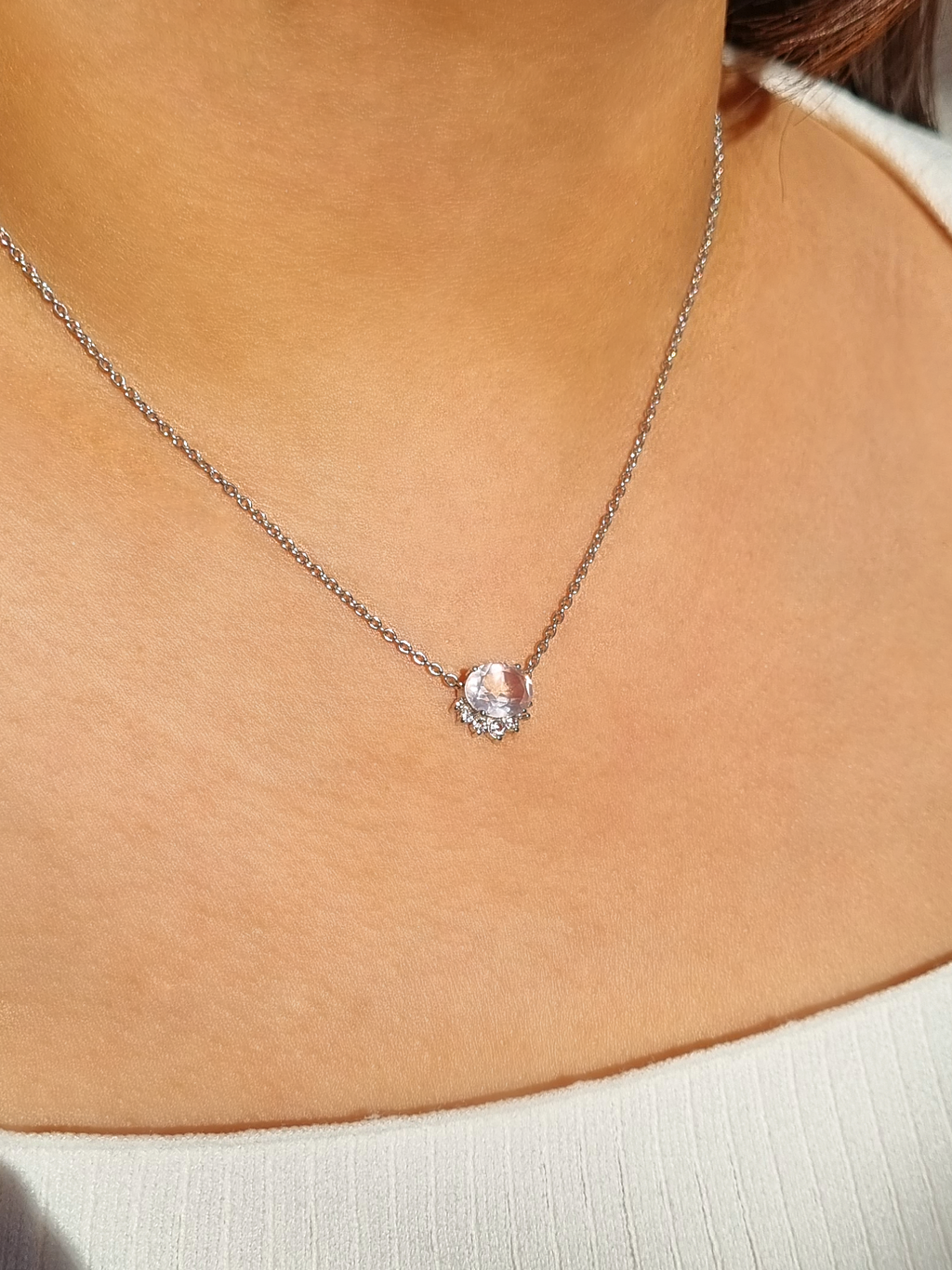 Aria Rozenkwarts Ketting van Sterling Zilver