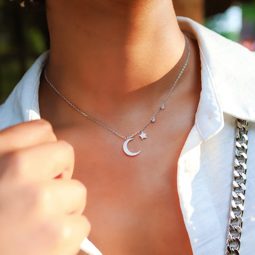 Ariya Moon & Star Charm Necklace | Silver