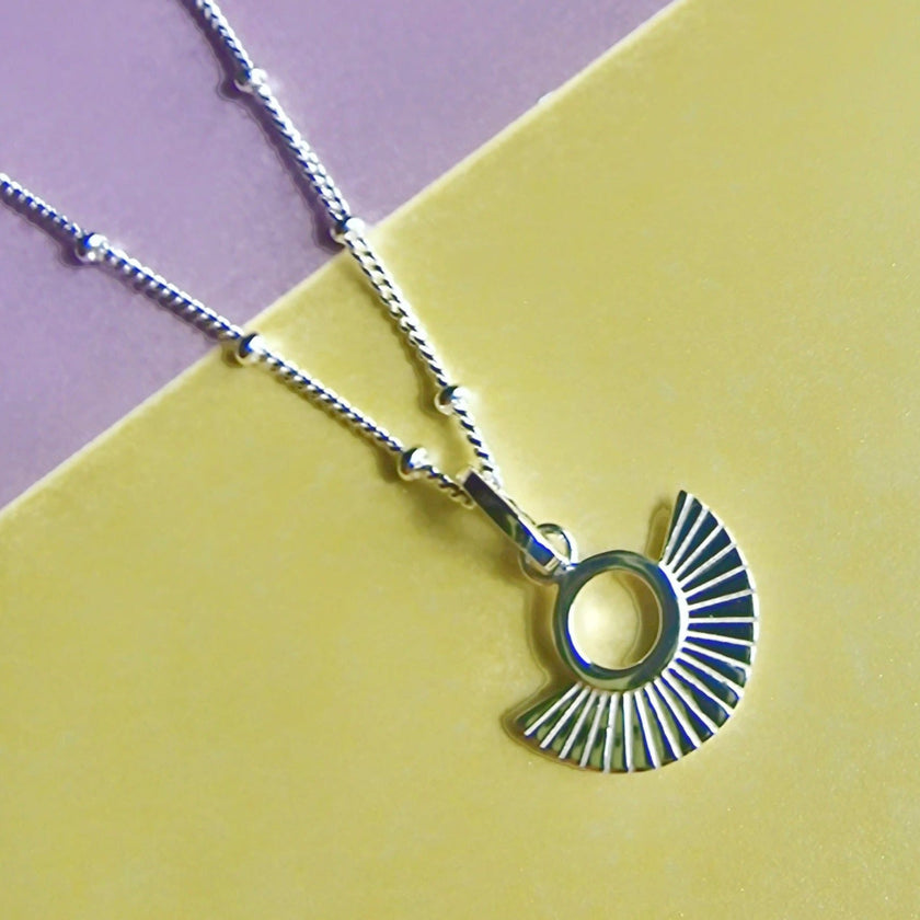 Art Deco Fan Silver Satellite Chain Necklace