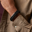 Fred Bennett Schwarzes geflochtenes Lederarmband