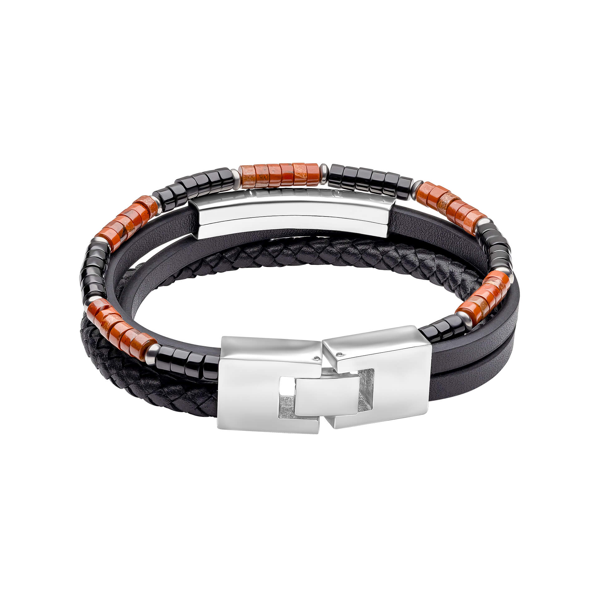 Fred Bennett Red Jasper and Onyx Multi- Layer Leather Bracelet