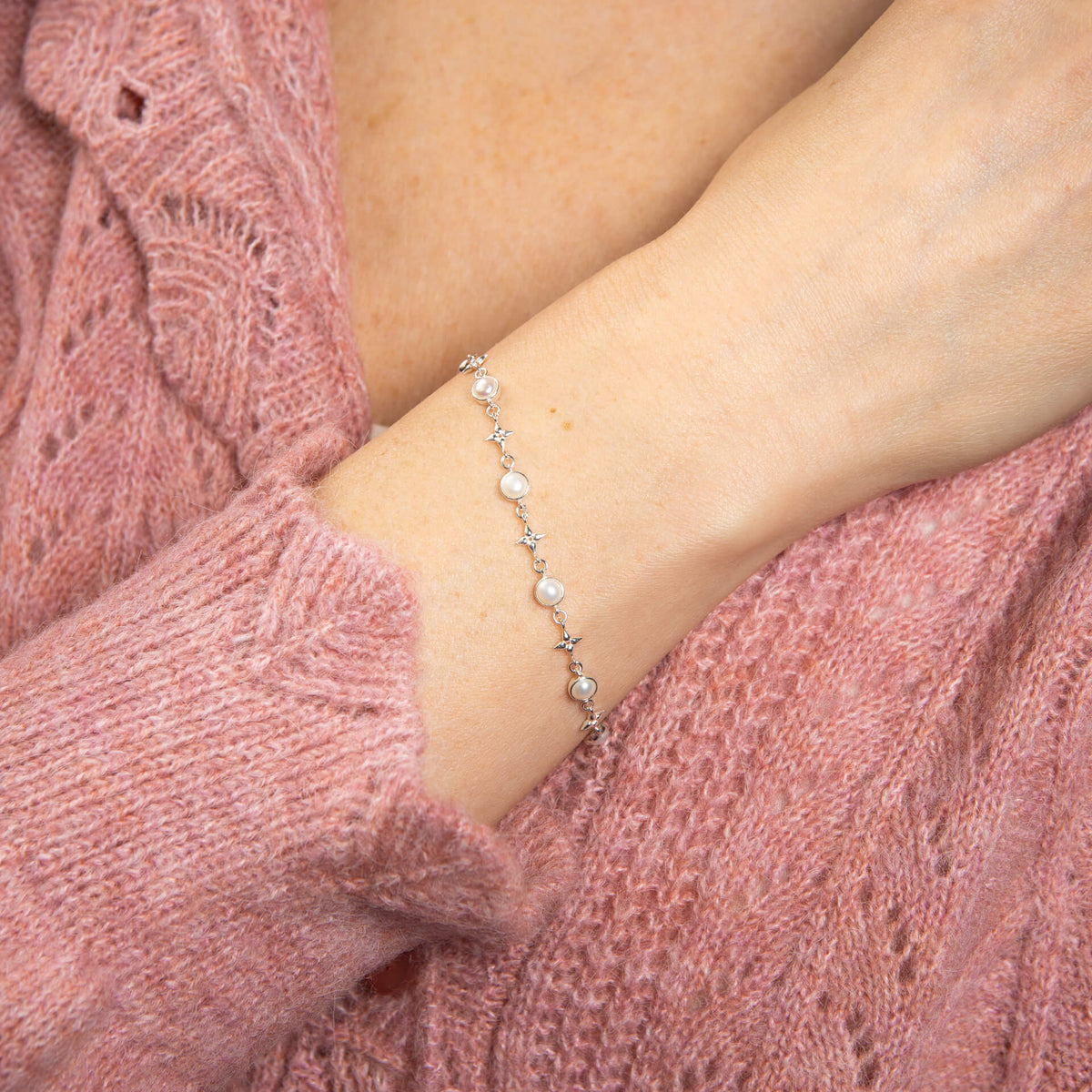 Laura Ashley Silver Hartley Check Mabe Pearl Tennis Bracelet