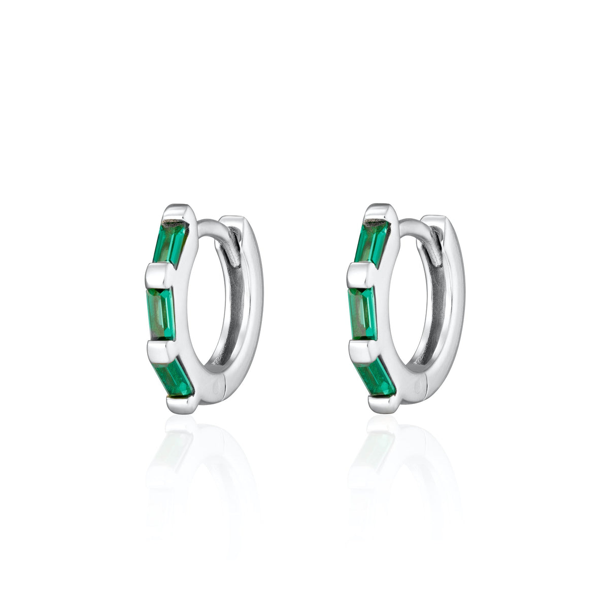 Baguette Huggie Earrings with Green Stones