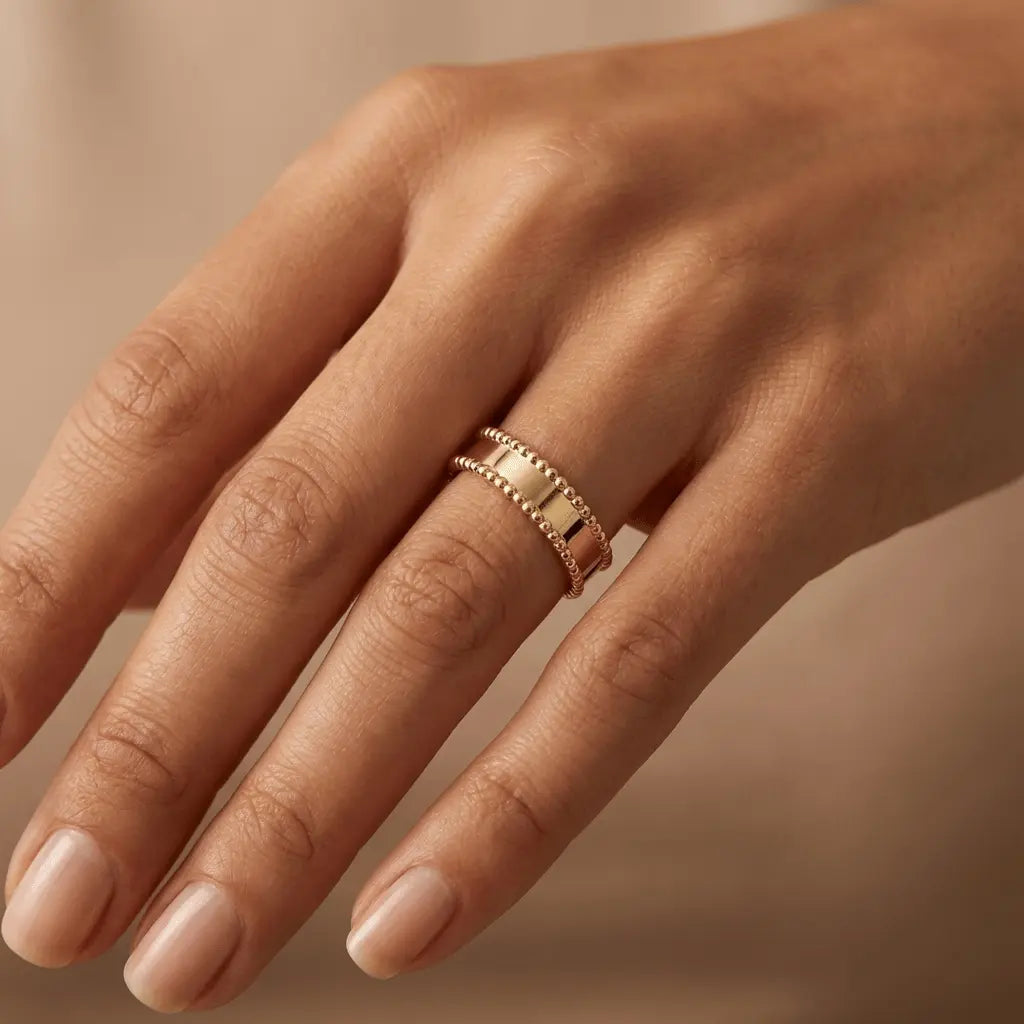 Solid Gold Ring – Beaded Edge Classic – 14ct Gold