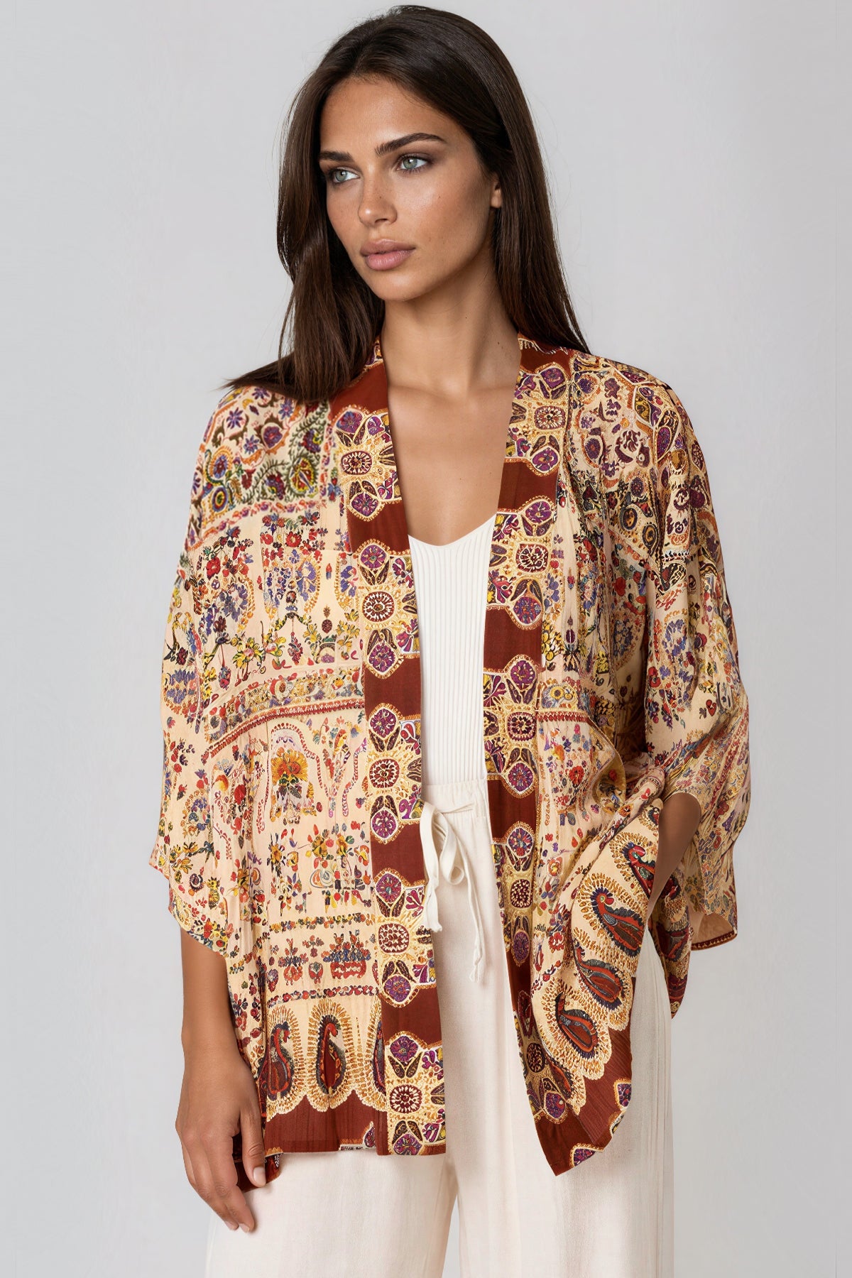 Kimono met paisleyprint en versieringen