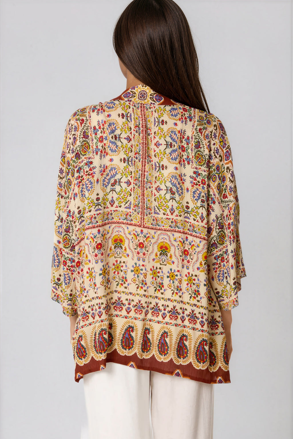 Paisley Print Embellished Kimono