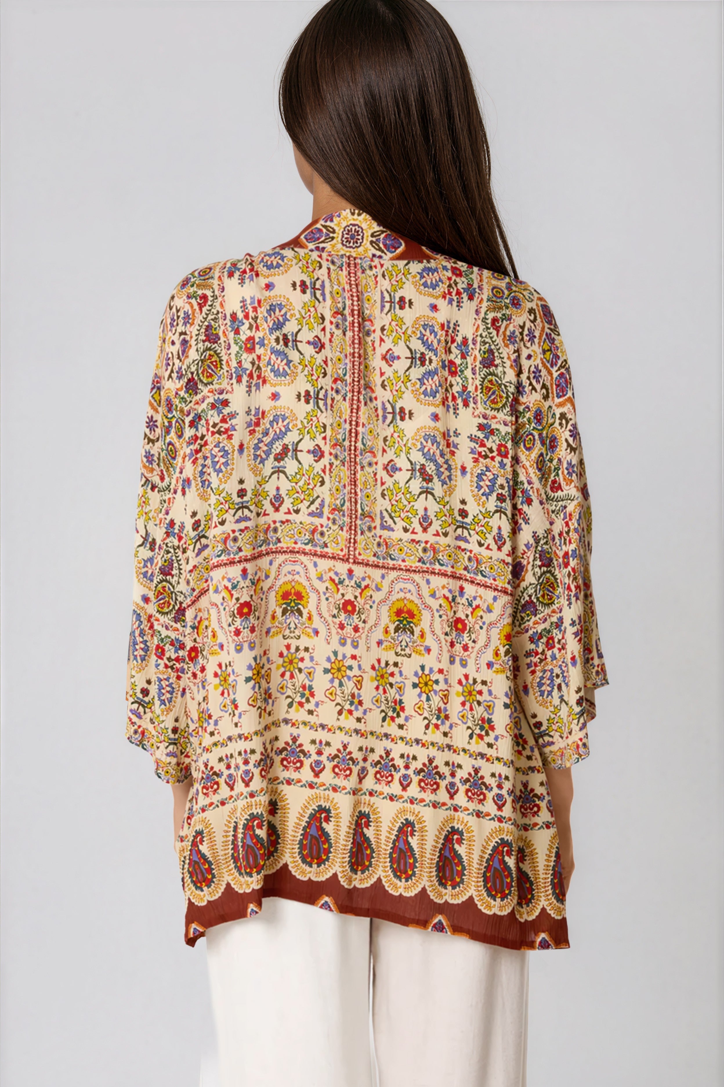 Paisley Print Embellished Kimono