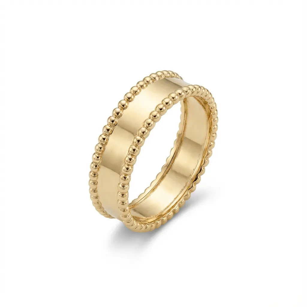 Solid Gold Ring – Beaded Edge Classic – 14ct Gold