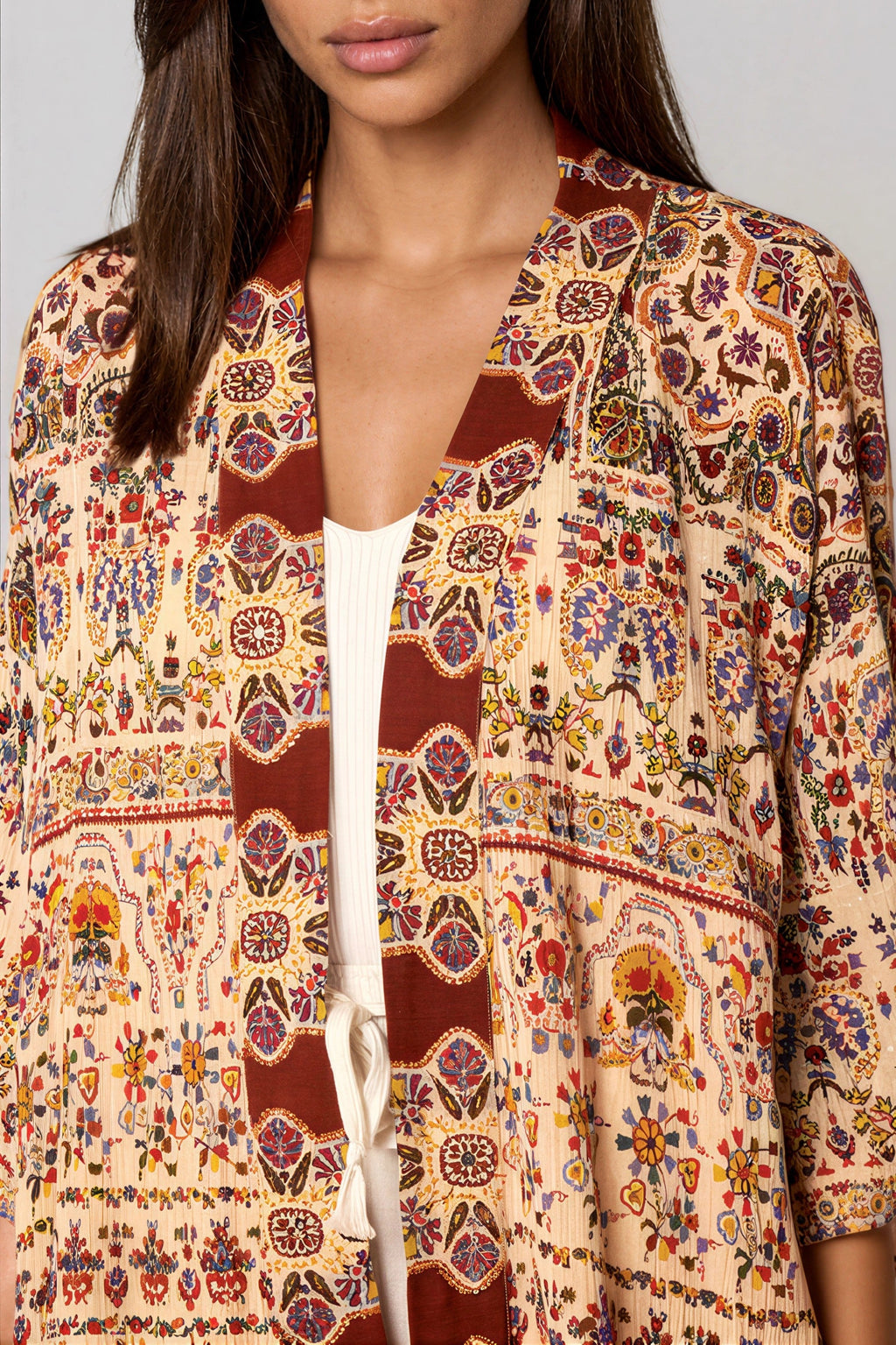 Paisley Print Embellished Kimono