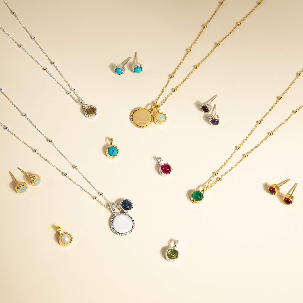 Beginnings Milgrain Semi-Precious Cabochon Birthstone Necklace