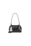 Black Faux Leather Shoulder Bag with Tassel Charms