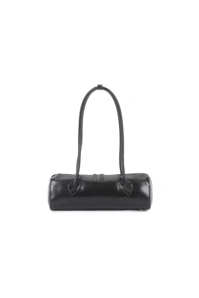 Black Faux Leather Top Handle Shoulder Bag