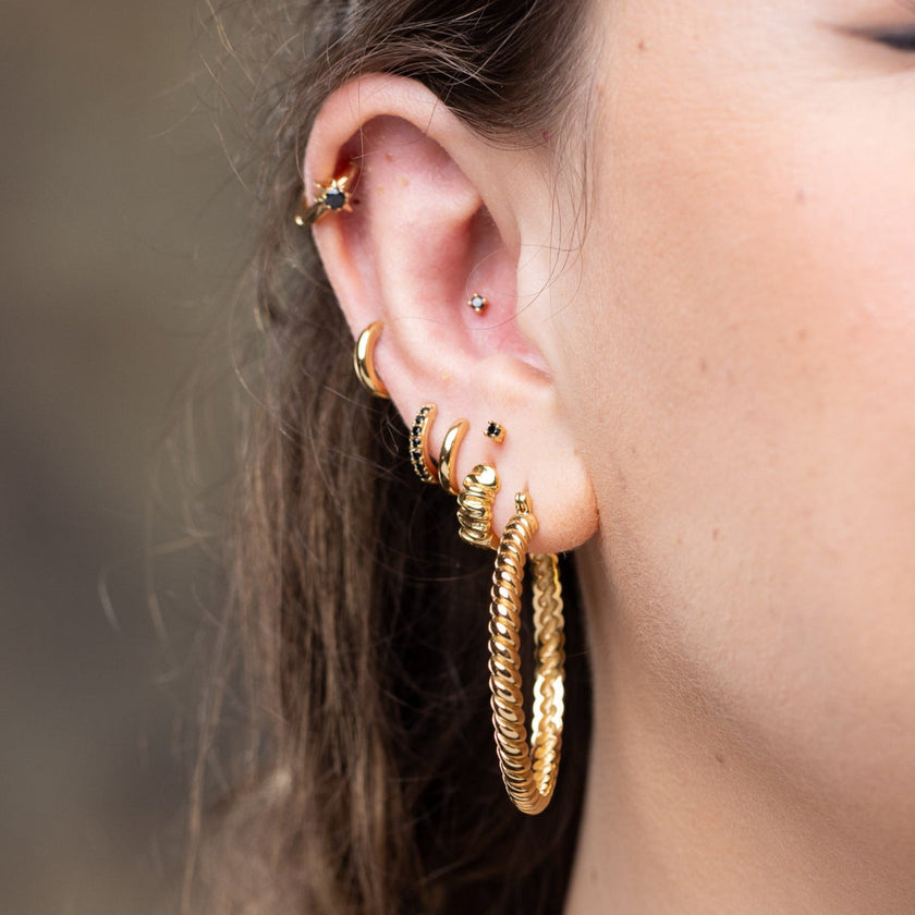 Huggie Earrings With Black Stones