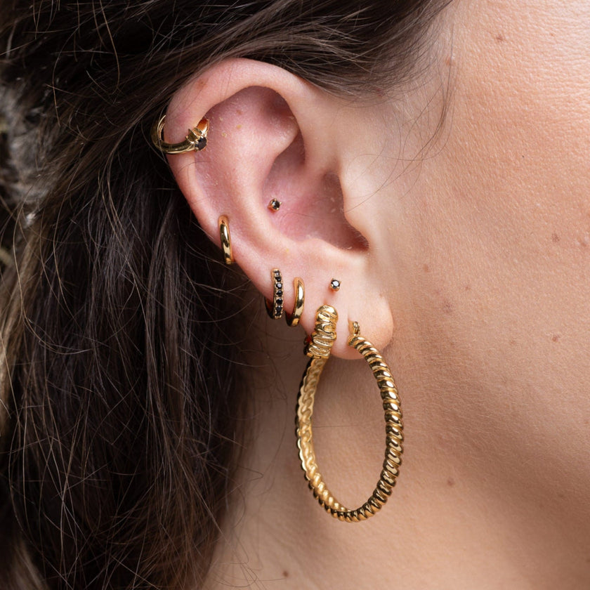Huggie Earrings With Black Stones