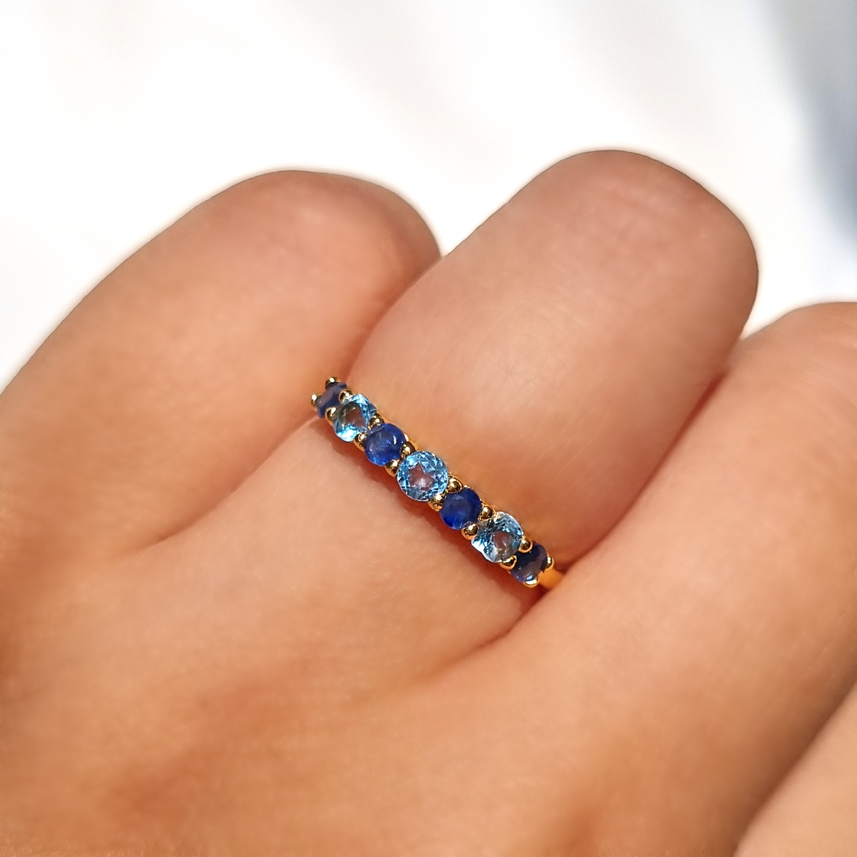 Blauwe Saffier & Blauwe Topaas Half-Eternity Ring in 18K Verguld Zilver
