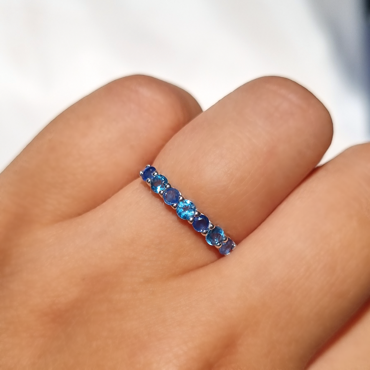 Blue Sapphire & Blue Topaz Half Eternity Band in Sterling Silver