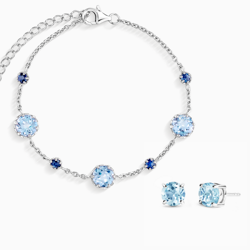 Schmuckset aus blauem Saphir und blauem Topas in Sterlingsilber