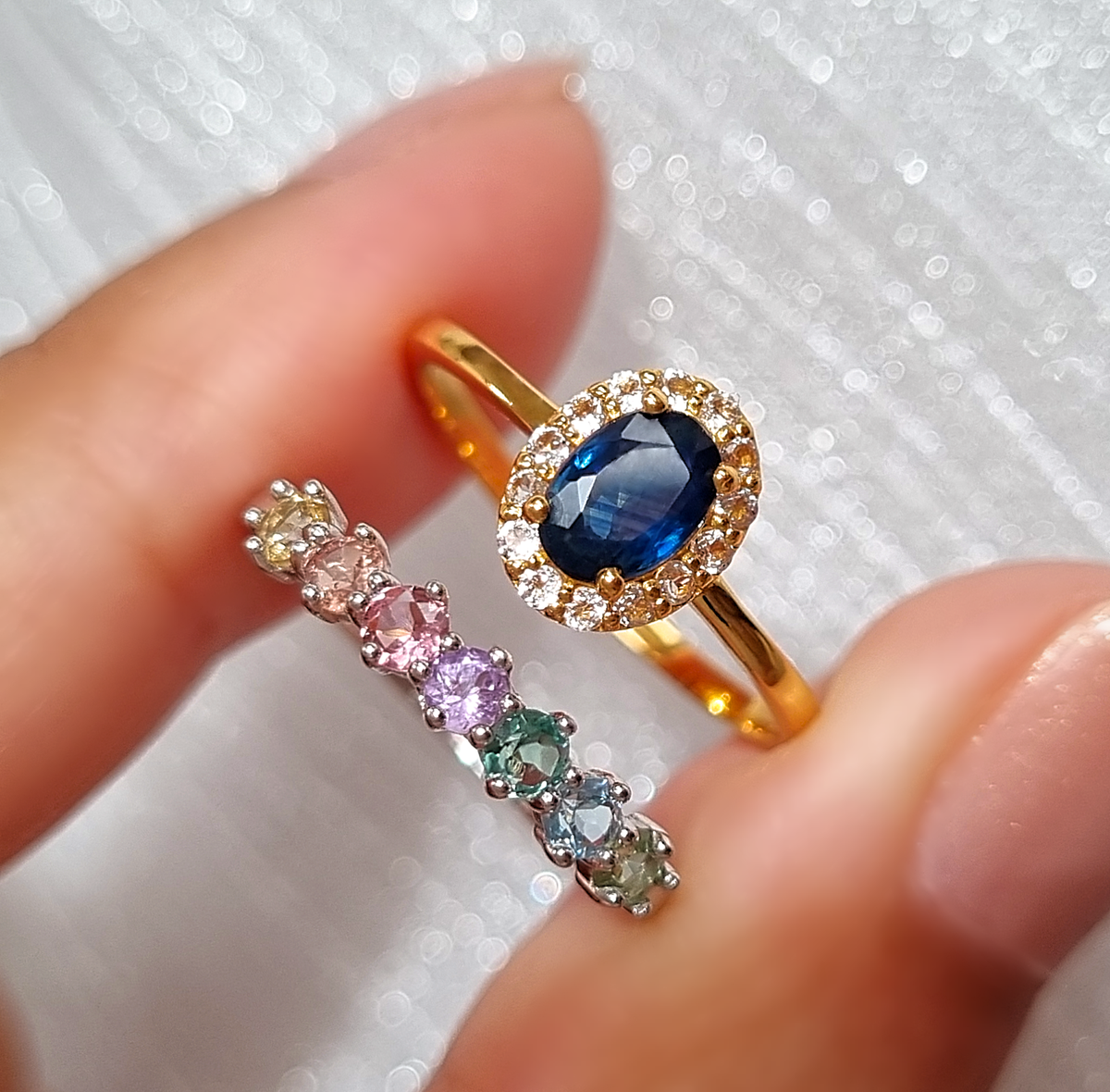 Anillo de Zafiro Azul en Vermeil de Oro de 18k