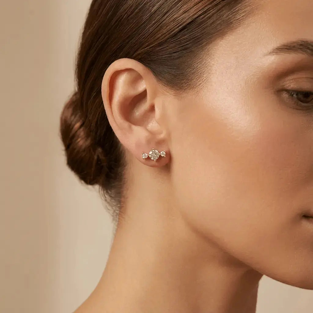 Solid Gold Earrings – Blush Radiance Trio : Elegant Modern Jewelry | Gold | Majestic Jewellery