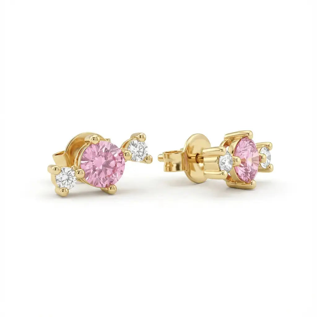 Solid Gold Earrings – Blush Radiance Trio : Elegant Modern Jewelry | Gold | Majestic Jewellery