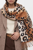 Brown Colour Block Animal Print Scarf