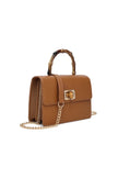 Brown Faux Leather Crossbody Bag with Bamboo Top Handle