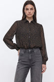 Black Polkadot Bubble Hem Blouse