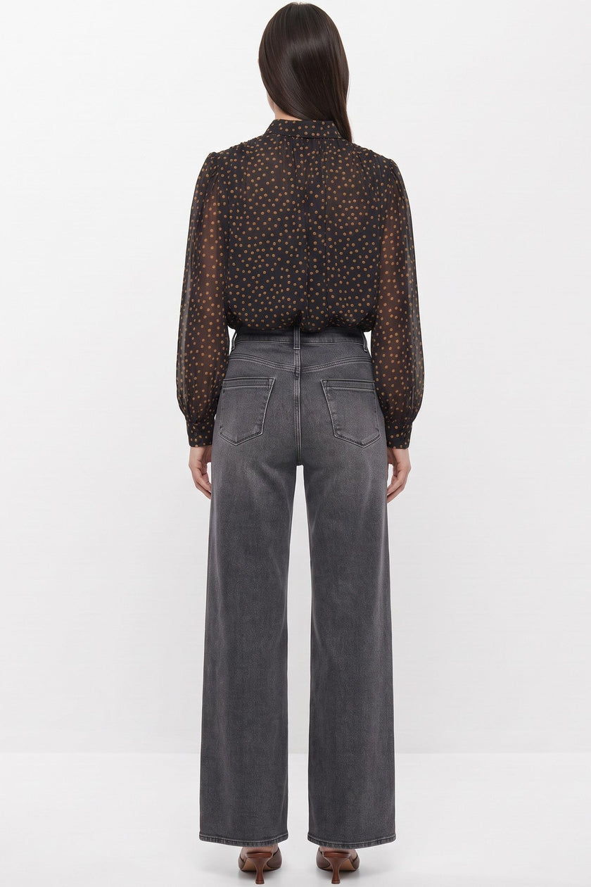Black Polkadot Bubble Hem Blouse