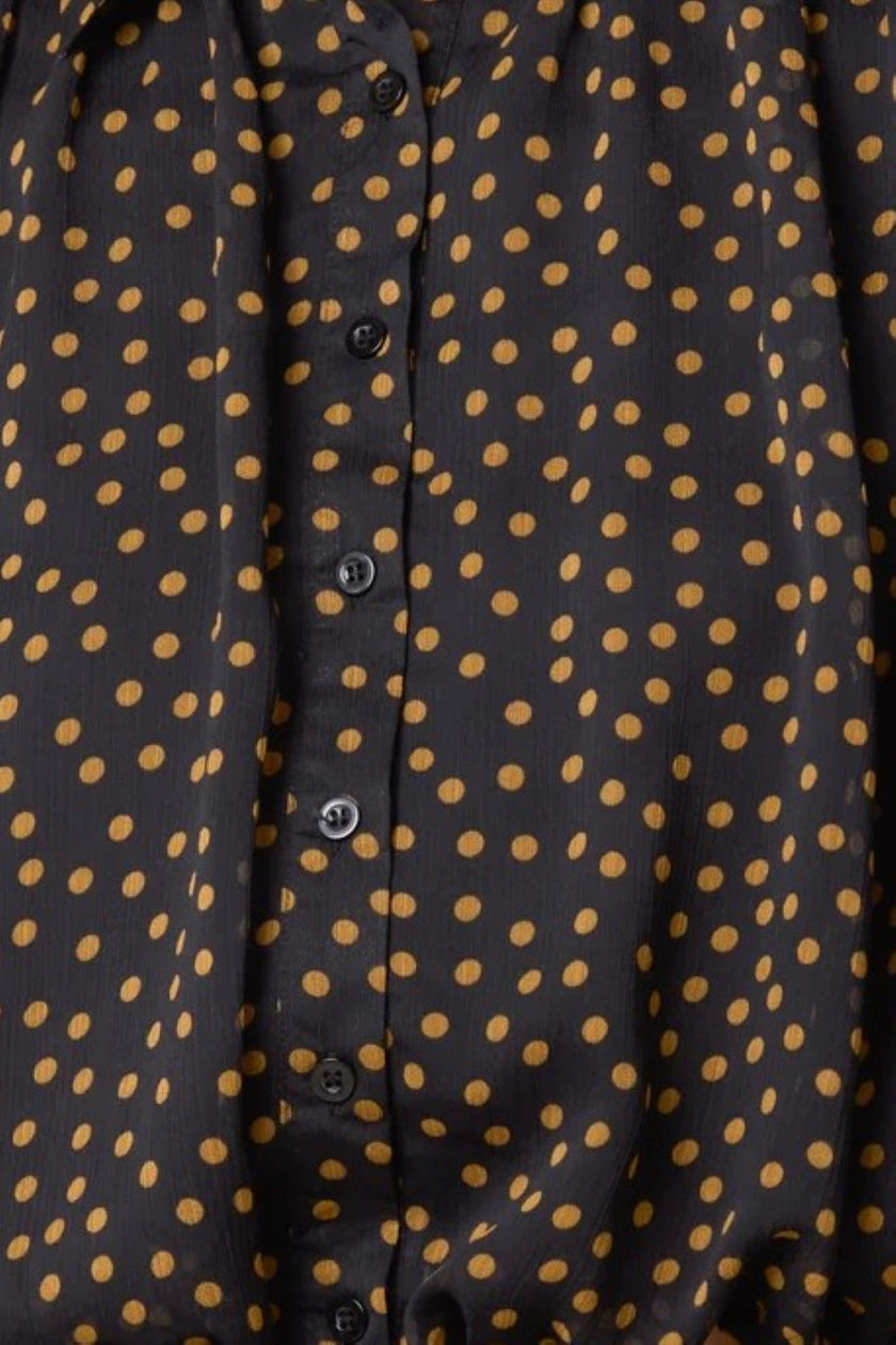 Black Polkadot Bubble Hem Blouse