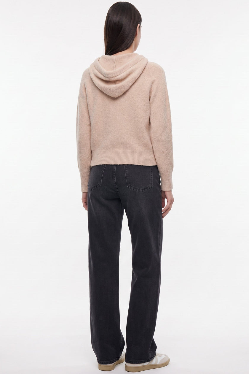Beige Soft Knit Hooded Cardigan