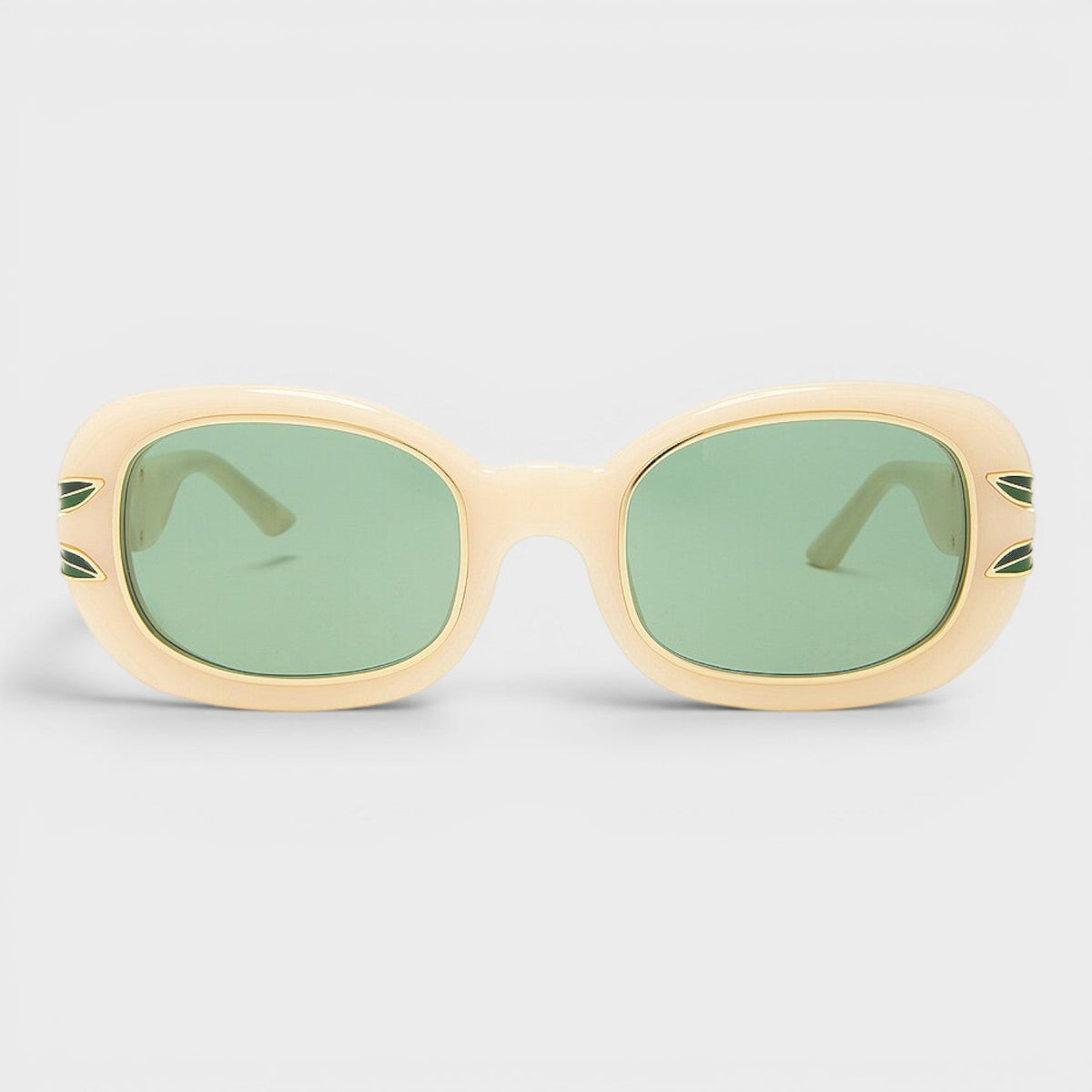 Oval Sunglasses Laurel Detail Cream Gold Green