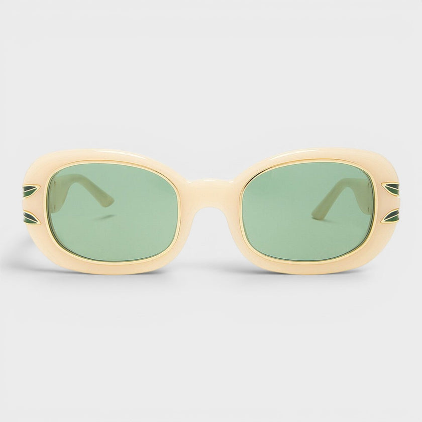 Oval Sunglasses Laurel Detail Cream Gold Green