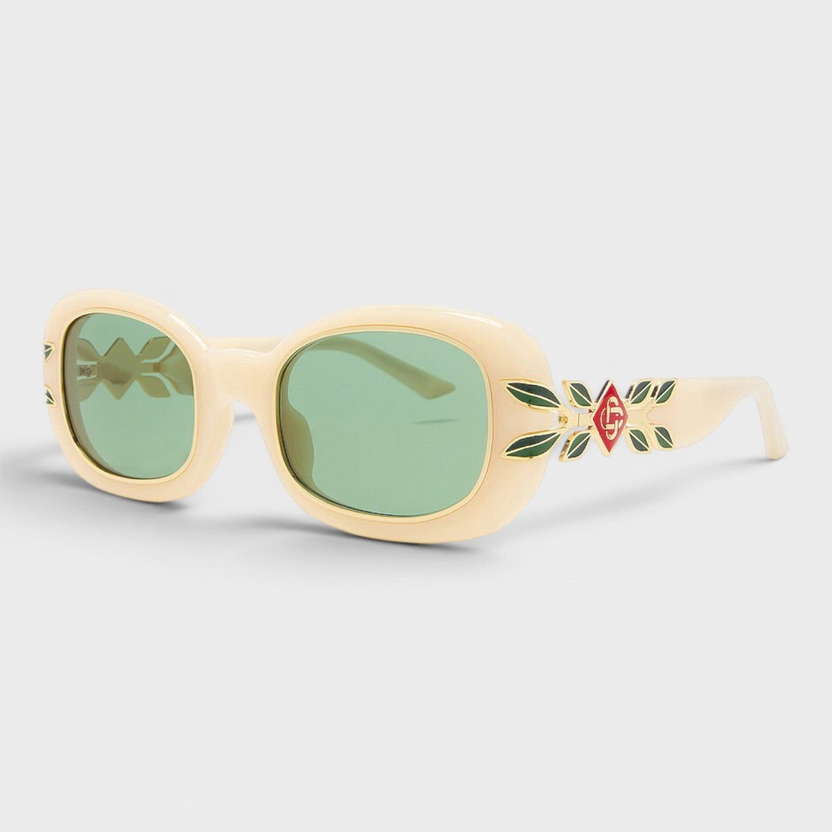 Oval Sunglasses Laurel Detail Cream Gold Green