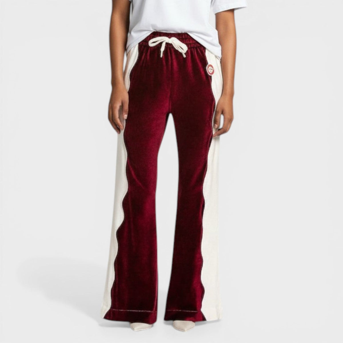 Burgundy Velour Panelled Track Pant