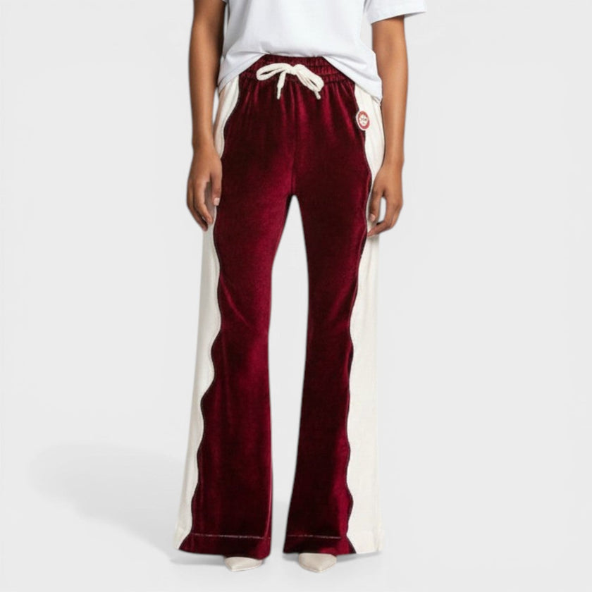 Burgundy Velour Panelled Track Pant