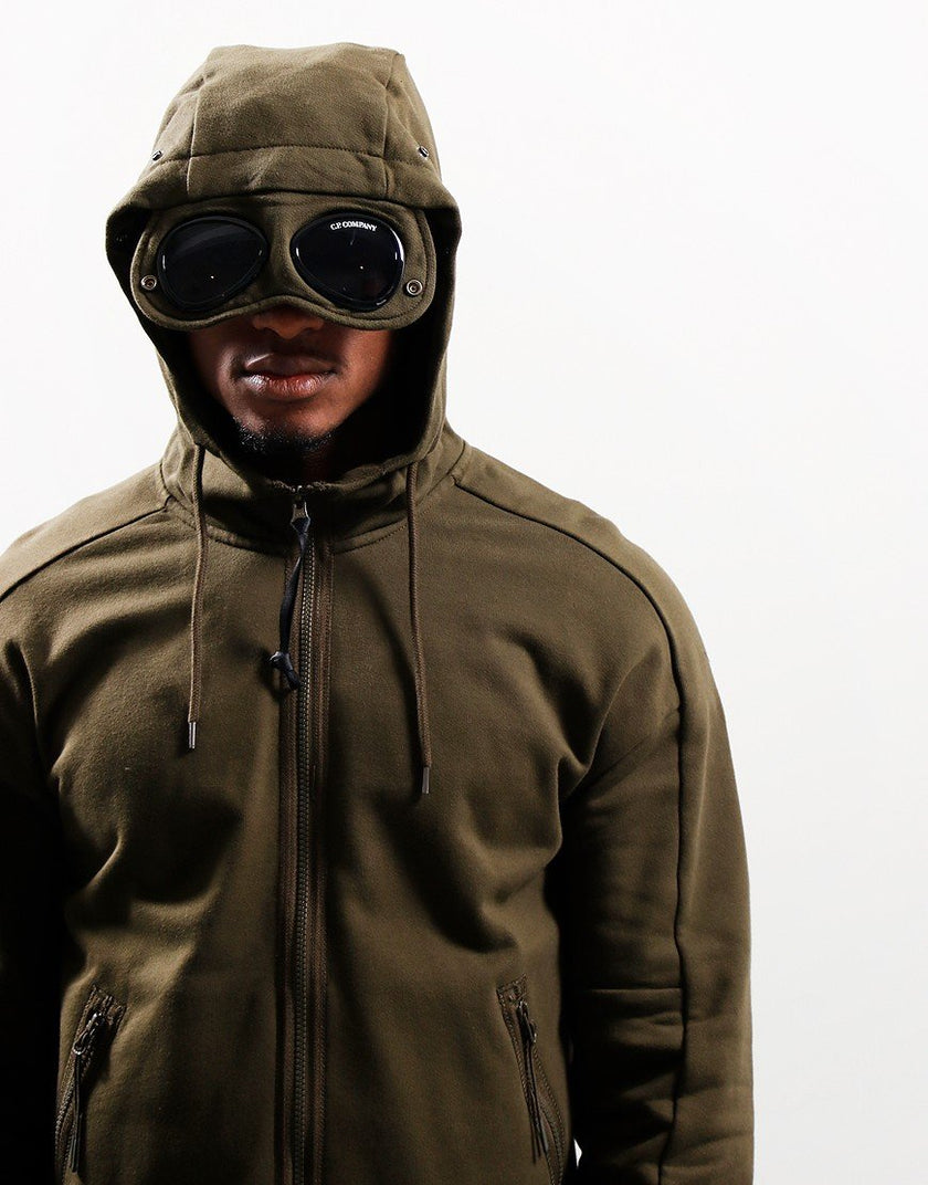 Diagonal Fleece Zip Goggle Hoodie Ivy Green