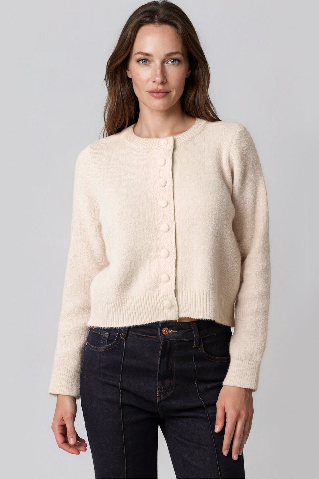 Beige Cropped Soft Knit Cardigan