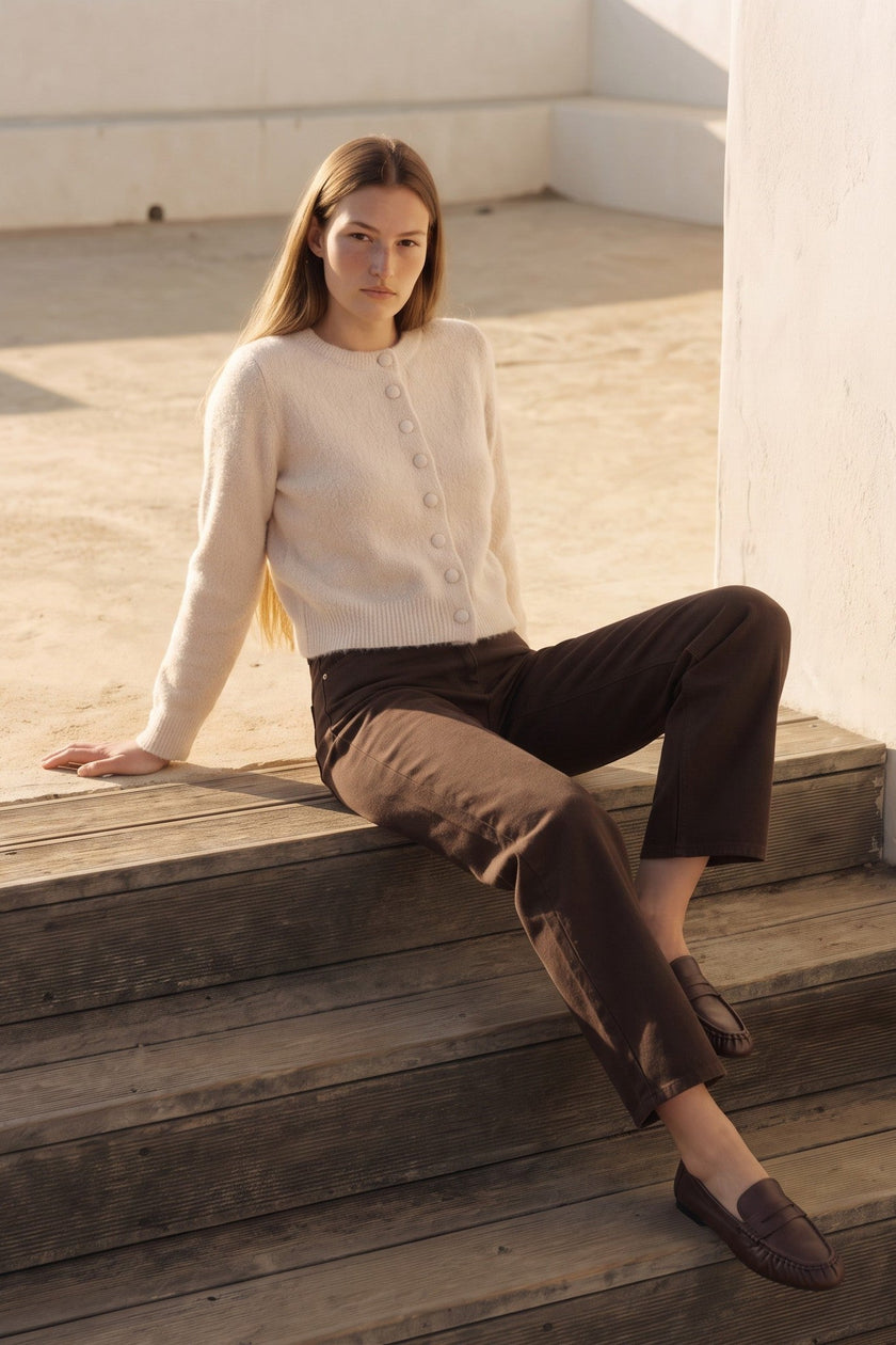 Beige Cropped Soft Knit Cardigan