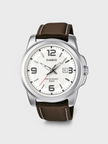 Casio Analogue MTP White Dial Watch Brown